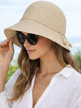 August Hats Packable Straw Sun Hat Beach Resort Cloche Bucket OSFM